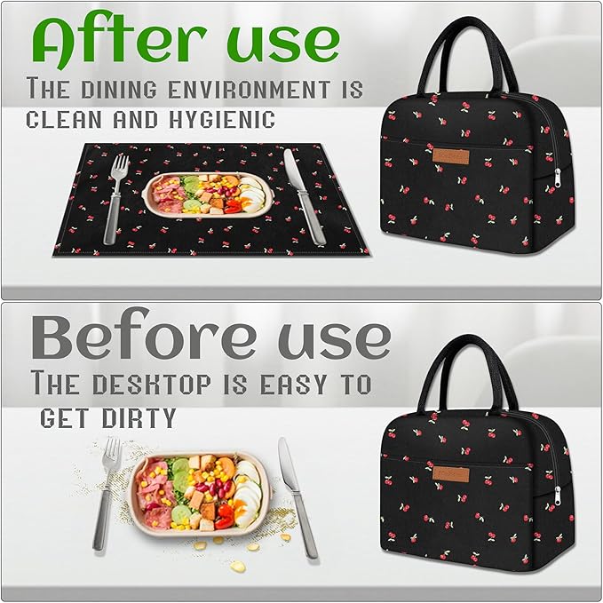 Cute Lunch Bag Women with Placemats, Insulated Lunch Box for Women, Placemats Keep Clean and Hygienic Durable Leakproof Thermal Bag High Capacity for Travel Picnic Insulated Lunch Bag