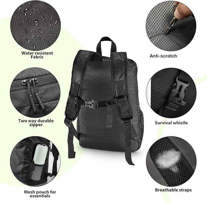 15L Water Resistant Hiking Daypack, Small Backpack Travel Outdoor, Lightweight Day Pack with Tool Loops