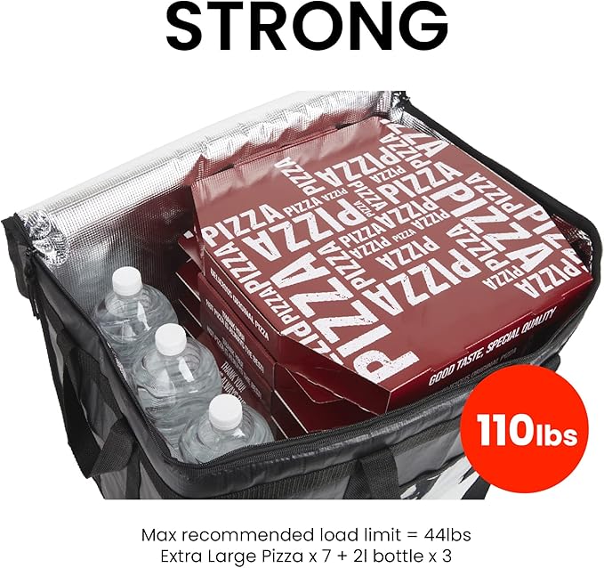 3XL Insulated Cooler Bag and Food Warmer for Delivery & Grocery Shopping with Zippered Top, Black (1 Pack)