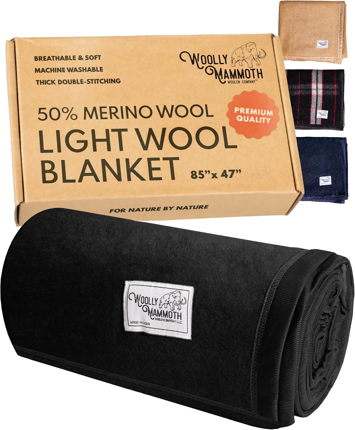 Woolly Mammoth Woolen Co. | Extra Large Merino Wool Camp Blanket | Perfect Outdoor Gear | Bedroll for Bushcraft, Camping, Trekking, Hiking, Survival, or Throw Blanket at the Cabin (Gray), 66" x 90"