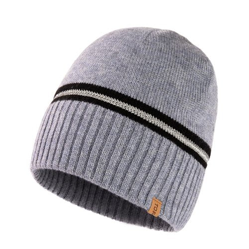 TOP-EX M/L/XL 50% Merino Wool Skull Cap for Men Women Warm Winter Beanie Hats Double Layer Knit Hat with Reflective Strips Soft Cold Weather Hat Large Head Grey