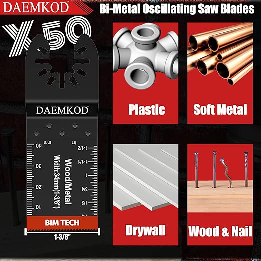 50 Pack Bi-Metal Oscillating Saw Blades Metal Cutting, 34MM Multitool Blades for Hard Wood Plastic, Multi Tool Blades Kits Fit Dewalt Bosch Ryobi Milwaukee