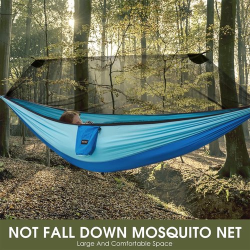 G4Free Large Camping Hammock with Mosquito Net 2 Person Pop-up Parachute Lightweight Hanging Hammocks Tree Straps Swing Bed for Outdoor Backpacking Backyard Hiking