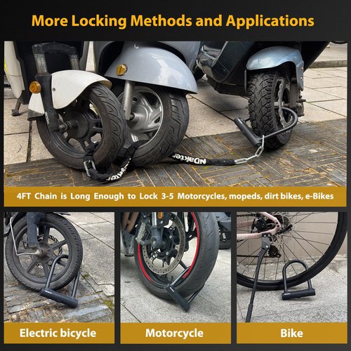 NDakter Bike Locks Heavy Duty Anti Theft, Bike U Lock with 4FT Chain and Bracket,15mm Shackle Electric Bicycle Lock for Scooter, 3 Keys Motorcycle Wheel Lock for Ebike, Moped, Tricycle