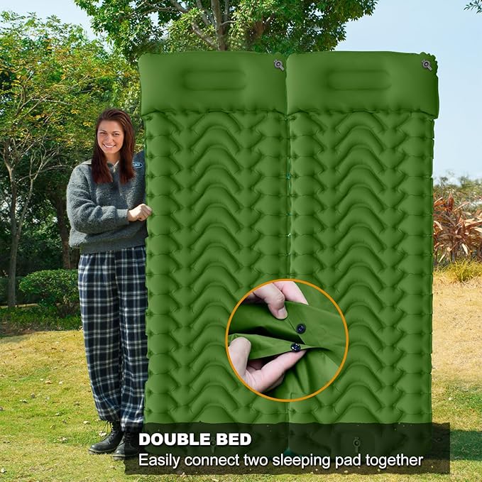 MEETPEAK Camping Sleeping Pad with Pillow, Upgraded 4 Inch Thickness Inflatable Foot Press Camping Mat, Durable Waterproof Lightweight Sleeping Air Mattress for Hiking Backpacking Traveling