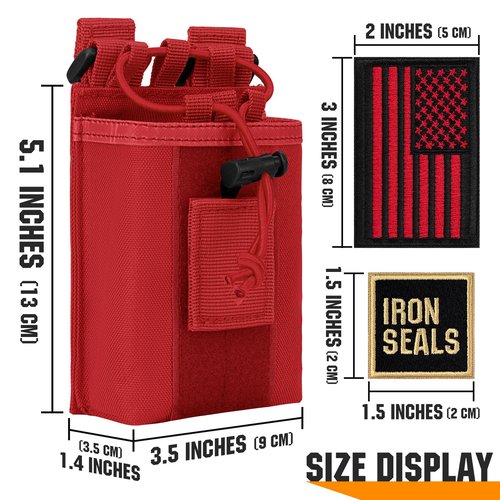 IronSeals Tactical Molle Adjustable Interphone Storage Bag Outdoor Sports Radio Pouch for Two Ways Walkie-Talkie (Red)