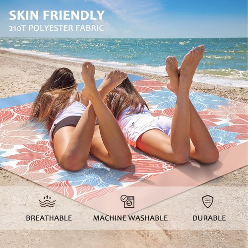 CRAZY SHARK Beach Blanket Sandproof, Extra Large 210 x 200cm Waterproof Beach Mat, Portable Lightweight Outdoor Picnic Mat with 4 Fixed Nails, Reinforced Edging for Beach, Camping, Hiking, Picnic