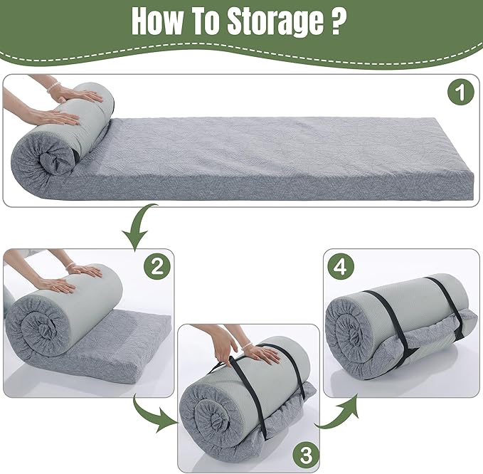 HOMBYS 3 Inch Thick Memory Foam Camping Mattress for Outdoor Sleeping, Roll Up Porable Camping Pad Mat with Knitted Cover for Travel Truck Bed Tent
