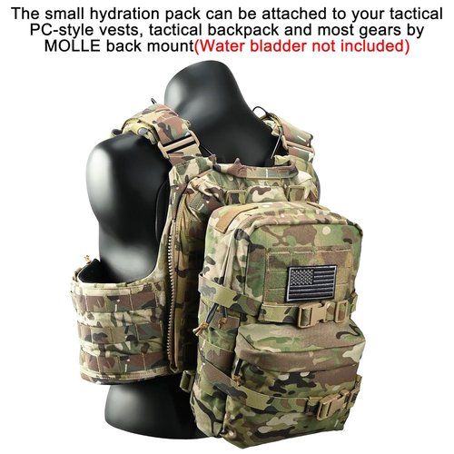 Tactical Mini Molle Hydration Pack,Molle Hydration Carrier with US Flag Nylon Water Resistant,Hydropack 2L Water Bladder for Tactical Vest Backpack(CP)