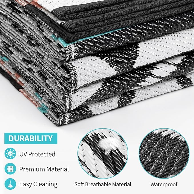 Outdoor Rugs Patio Camping Waterproof - 4x6 Plastic Straw Patio Rug Portable for Campers, Outside RVs Mat, Outdoor Area Carpet for Patios Clearance, Backyard Porch, Balcony, Picnic