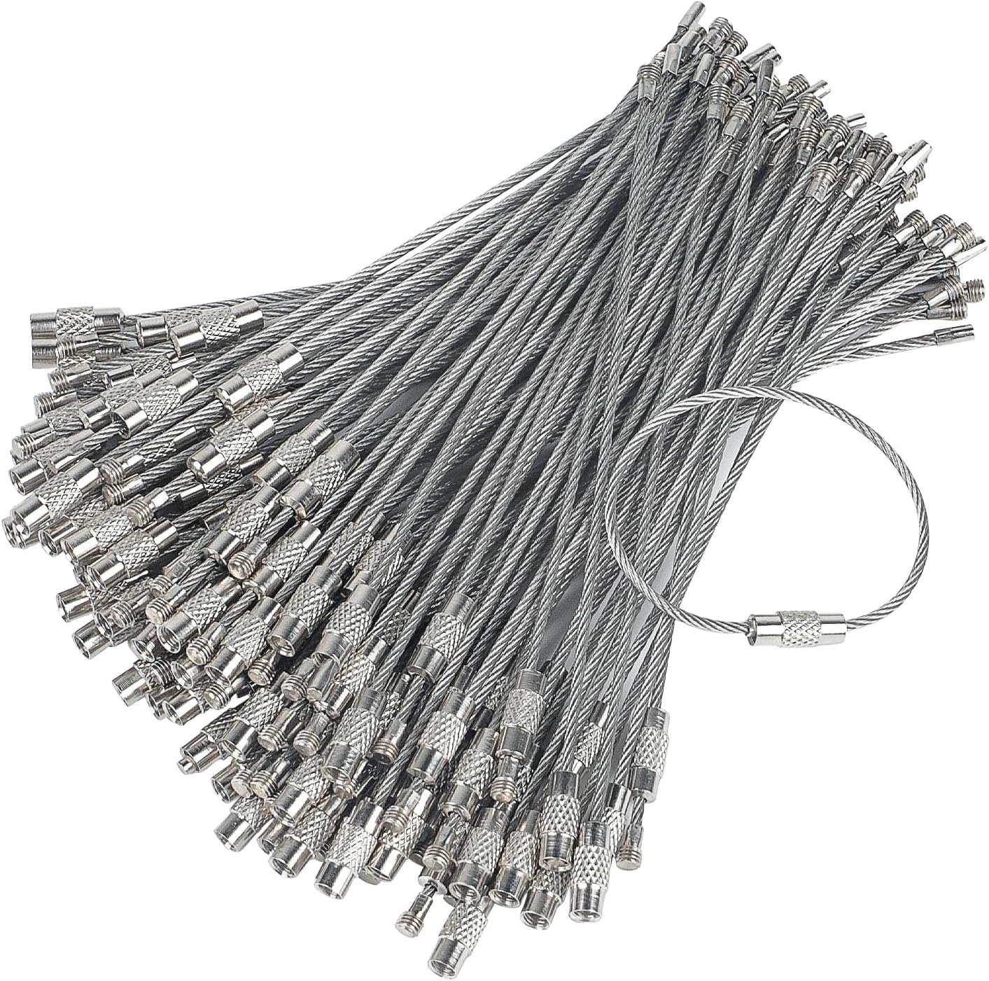Pawfly 5 Inch/10 Inch Wire Keychain Cable Large Stainless Steel Key Ring Loop Holder, 20/50/100 Pack