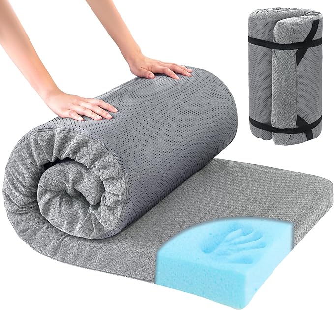 HOMBYS Memory Foam Camping Mattress Pad,Portable Sleeping Pad for Adult,Waterproof Cot Mattress,Roll Up Floor Mattress,Foldable Backpacking Travel Bed for Hiking,Guest Bed