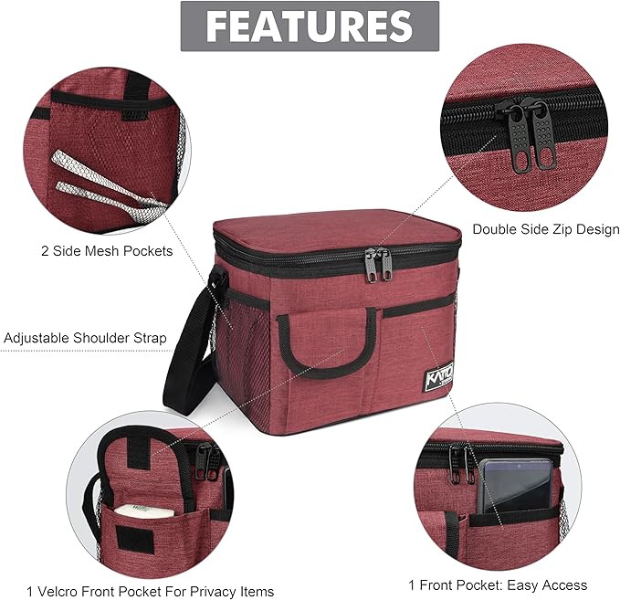 Tirrinia Insulated Lunch Box for Women Men, Leakproof Reusable Lunch Bag Containers for Adult,Working,Office,Lunch Soft Cooler Bag Tote for Picnic Hiking Beach,Red