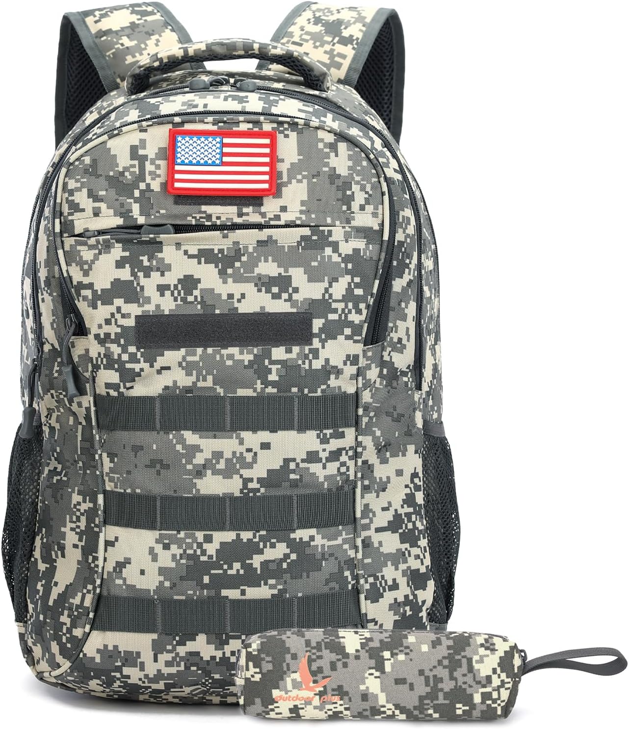 outdoor plus Camo Backpack,Military Boys Backpacks for School,40L Army Bookbag with USB Charging Port Waterproof