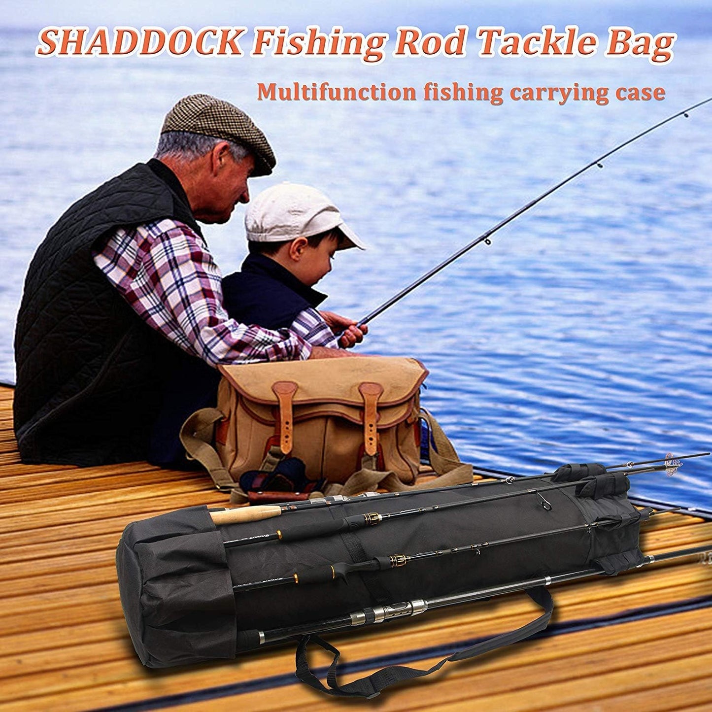 Multifunction Fishing Pole Bag - Waterproof Rod Reel Bag Carrier Case, Durable Canvas Tackle Large Storage Gift for Men Travel, Khaki