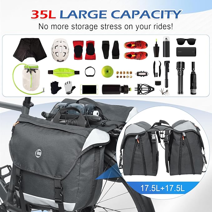 QYCHHJ 25-35L Bike Bags for Bicycles Rear Rack Bike Rack Bag with Water-Resistant Zippers, Waterproof Bike Trunk Bag with Side Pockets Pannier Bag for Bike Accessories