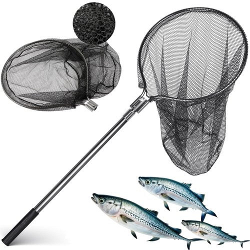 SIWRDTG Heavy Duty Extra Large Aluminum Landing Net - Telescoping Handle (67-100in), 20in Net Opening for Saltwater Fishing