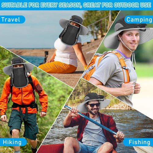 Berlune Solar Sun Hat Oversized Fishing Hat with Fan Bucket Hat Removable UV Protection UPF 50+ Sun Protection Wide Brim(Dark Grey)
