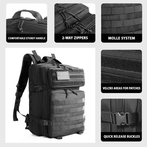 Saboos Military Tactical Backpack for Men 45L Molle Army 3 Days Assault Pack Bug Out Bag Water Resistant