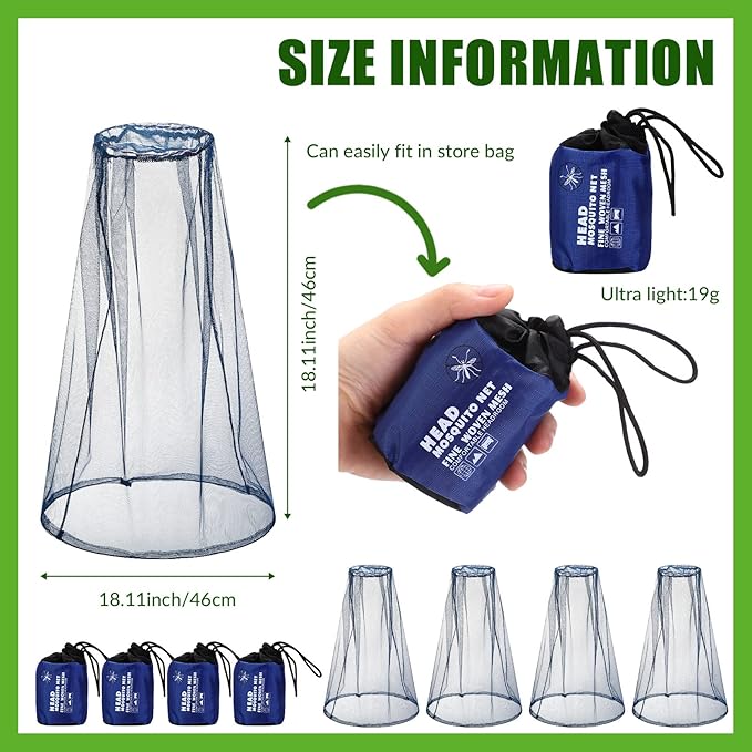 Hestya 4 Pack Mosquito Face Mesh Net Protecting Net for Outdoor Hiking Camping Climbing Mosquito Fly Insects Preventing (Blue)