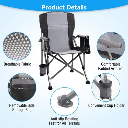 Camping Chair for Adults 2 Pack Heavy Duty Outdoor Patio Lawn Chairs Portable Support 350 LBS High Back Padded Oxford with Armrests, Storage Bag, Cup Holder, for Outside Fishing, Camping, 2PCS