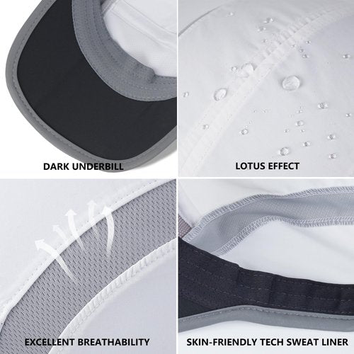 GADIEMKENSD 2 Pack Foldable Sports Sun Cap Men Women UV Protection Golf Hat Breathable Cooling Runner Hat Reflective Baseball Caps White Light Grey