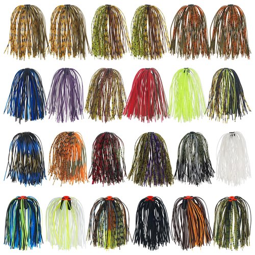 Spinner Bait Skirt Jig Skirts Replacement DIY Fishing Lure Making Supplies Soft Skirt for Spinnerbaits Bass Fishing Jigs Buzzbait Squid Jigs Fishing Lure Skirts 50 Strands 24 Bundles