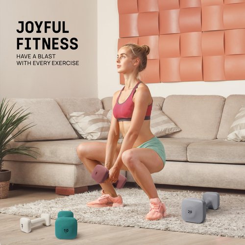 Yes4All Square Neoprene Dumbbell Set for Women/Men, Workout Hand Weight Dumbbells Set of 2, 2lb - 20lb with 4 Colors, Anti-Roll, Anti-Slip Exercise Dumbbells Weights for Home Gym, 2lbs - Beige - Pair