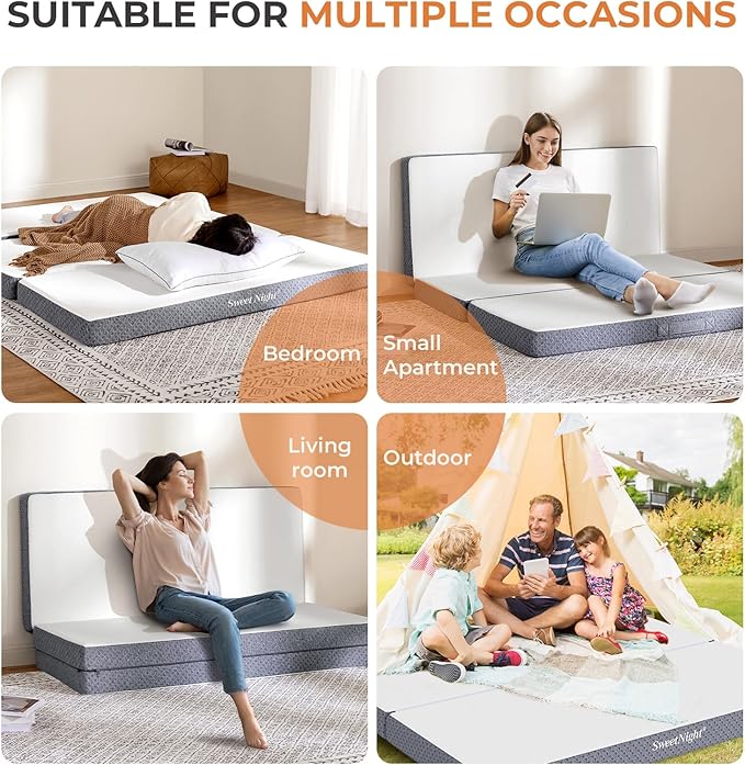 Sweetnight Tri Folding Mattress - 4-inch Foldable Mattress with a Collapsible and Washable Cover | Medium-Firm with Non-Slip Design | Suitable for RV Travel, Camping, Guest （Twin）