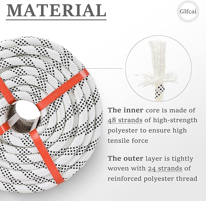 Polyester Braided Arborist Rope(1/2 in x 200ft) Strength and Durability Strong Arborist Rigging Rope 48 Strands,for Various Outdoor Applications Construction Climbing Swing Sailing