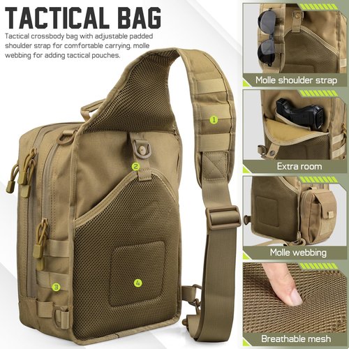 LIVANS Tactical Sling Bag for Men Women, Concealed Carry Crossbody Bags with Holster, CCW Bag for Everyday Carry, Molle EDC Shoulder Bags for Hiking Camping Outdoor