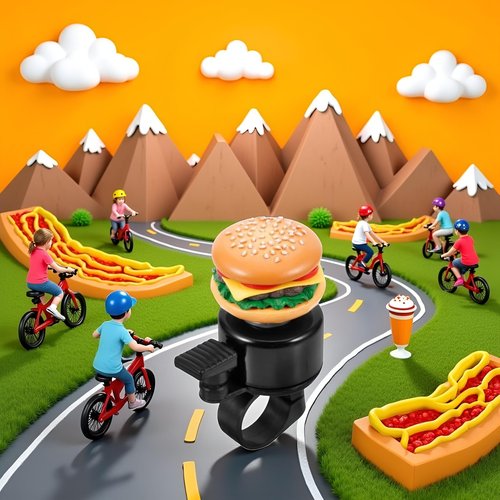 Hamburger Bike Bell Funny Cartoon Cheeseburger Bike Bell Loud Crisp Clear Sound for Balance Bike,Scooter,MTB Road Cruiser Bikes Accessories Cycling(ZS583)