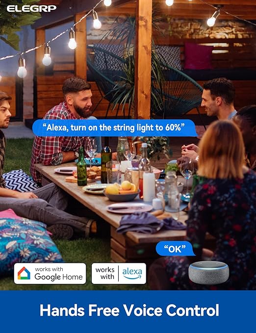 ELEGRP Outdoor Smart Dimmer Plug Waterproof IP66, Smart WiFi Plug with 2 Individually Sockets, Compatible with Alexa & Google Assistant, Outdoor Dimmer for String Lights, UL Listed, 1 Pack, Yellow