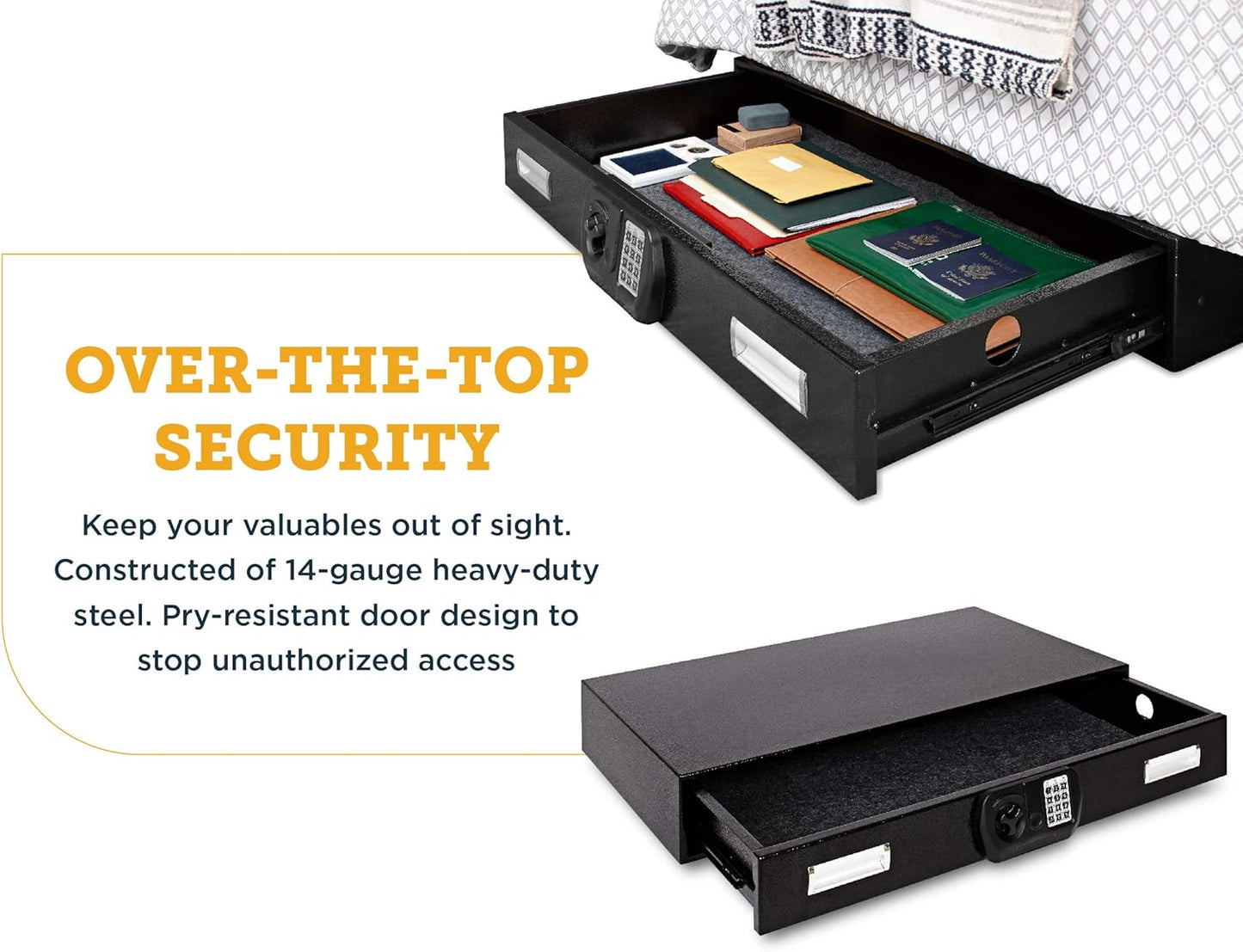 SnapSafe Under Bed Safe, Large – Under Bed Gun Safe for Firearms, Ammunition and Valuables – Fits in Trunk of Small SUVs – Easy Access, Out of Sight, Space Saving – Black, 40 x 6 x 22 Inches