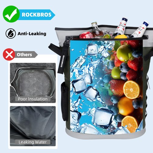 ROCKBROS Soft Cooler Backpack 36 Can Insulated Soft Sided Cooler Bag Leak-Proof with Removeable Pockets Portable for Picnic Beach Camping Outdoor Party