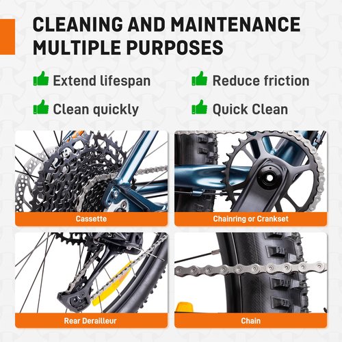 HENMI Bike Cleaning Kit and Chain Oil Lubricant with Bicycle Degreaser 500ML,Bike Chain Lube 100ML,Cleaner Brush Tool,Rear Cogs,Chainrings,Suitable for All Types