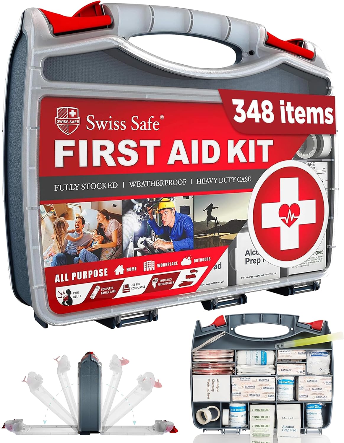 Swiss Safe 2-in-1 First Aid Kit for Car, Travel & Home, Businesses - Bonus Mini Kit for Medical Emergency Aid, Survival, Camping - 64 Piece, Travel FAK