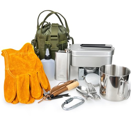 Pubgeer Portable Bushcraft Cooking Gear, Survival Cooking Kit, Canteen Cook Set, Wild Survival Equipment, Portable Cookware, Campfire Cooking Mess kit, Self Reliance, Solo Camping Cooking Kit