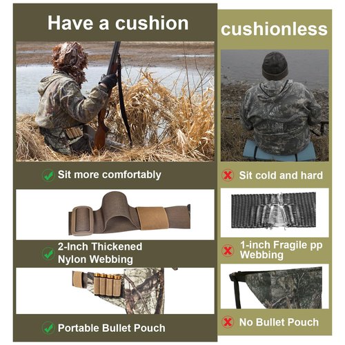 Hunting Seat Cushion Portable Foam Seat with Back&Straps Self-Supporting Hunting Seat/Chair Hunter Folding Tree Stand Seat Cushion Wear-Resistant Hunting Rest Cushion for Various Outdoor Activities