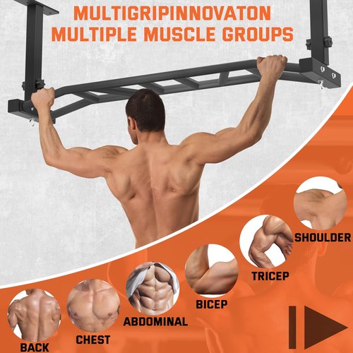 HWOOUSA 48" Ceiling Mount Pull Up Bar - Heavy Duty Multi-Grip Chin Up Bar for Garage/Home Gym and Strength Training, Adjustable Height&Supports to 600 Lbs