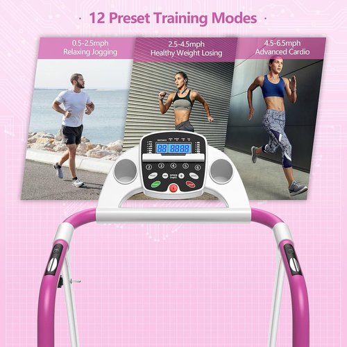 Goplus Foldable Treadmill, Freestanding Portable Treadmill with 12 Preset Programs, LCD Monitor, Built-in Wheels & Pulse Sensor, Folding Compact Treadmills for Home Small