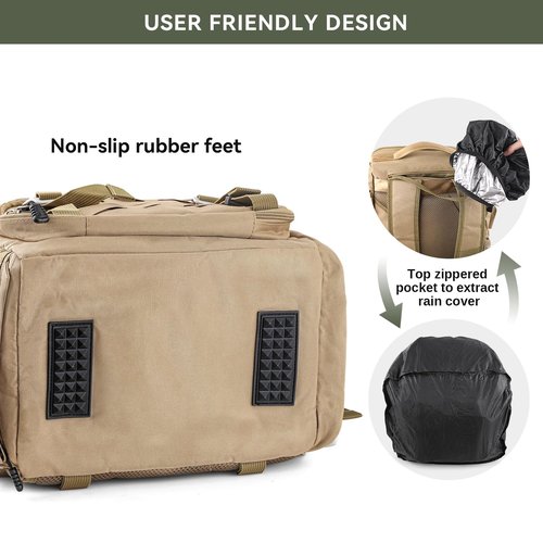 Bagenerous 39L Fishing Tackle Backpack with Rod Holders & Cooler,Water-resistant Fishing Gear Storage Bag with Protective Rain Cover,Khaki