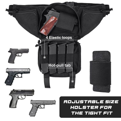 JIPIMON Tactical Fanny Pack for Men, 1000D Nylon Heavy Duty Concealed Carry Waist Bag with Universal Pistol Holster