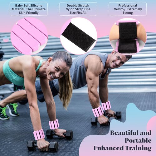 Wrist & Ankle Weights for Women Men, Adjustable Wrist Weighted Bracelet for Home Gym Workout, Walking, Running, Travel, Pilate, Yoga, Exercise,Strength Training. Set of 2 (1Lb Each) (Pink) (pink)