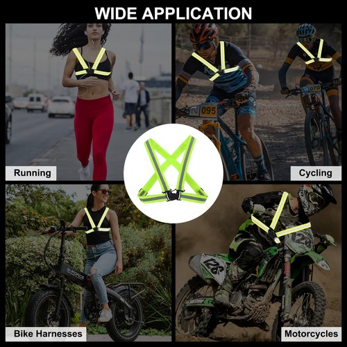 PATIKIL Adjustable Reflective Running Vest Gear, 2 Pack High Visible Reflective Straps Fit All Ages for Night Running Jogging Biking Motorcycle Dog Walking, Green/Yellow