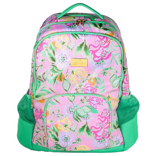 Lilly Pulitzer Large Backpack with Pockets, Adjustable Strap, and Handle, Large Bookbag for Work and Travel, Via Amore Spritzer