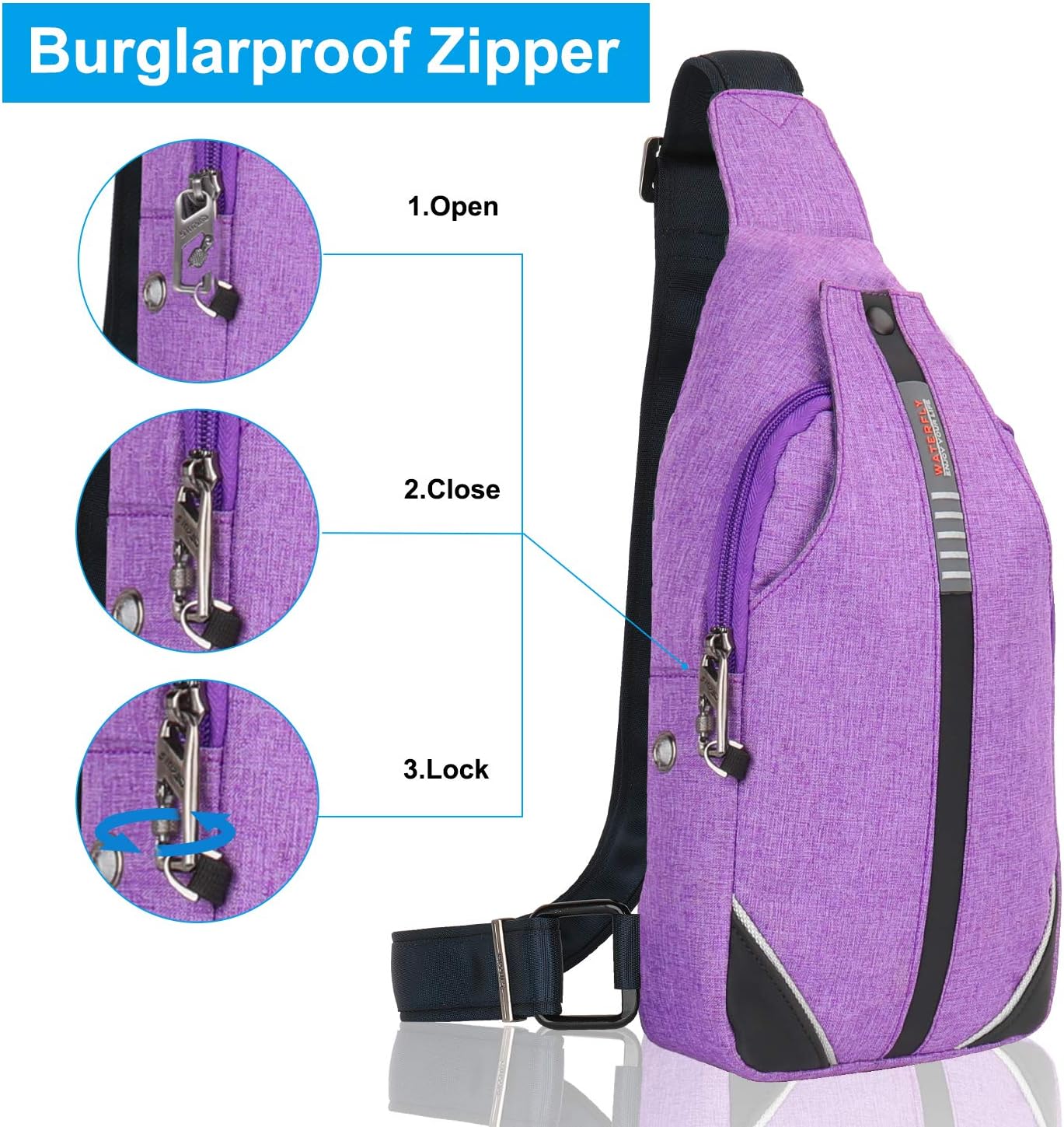 WATERFLY Small Crossbody Sling Backpack Anti Theft Backpack for Traveling Chest Bags for Men&Women Multipurpose Casual Daypack Hiking Shoulder Bag (Black)