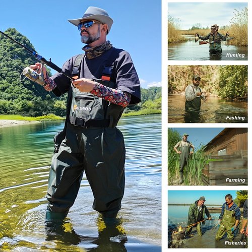GIEESHIELD Waterproof Bootfoot Chest Waders for Men and Women, Lightweight 2-Ply Nylon/PVC Fishing & Hunting Waders with Boot Hanger - Green (Green, 11)
