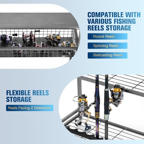 PeBro Fishing Rod Holder, Fishing Pole Holders for Garage, Fishing Rod Holders for Garage, Fishing Pole Holder for Rod Tackle Box Reel Storage, Premium Fishing Gifts for Men, Fishing Gear Organizer