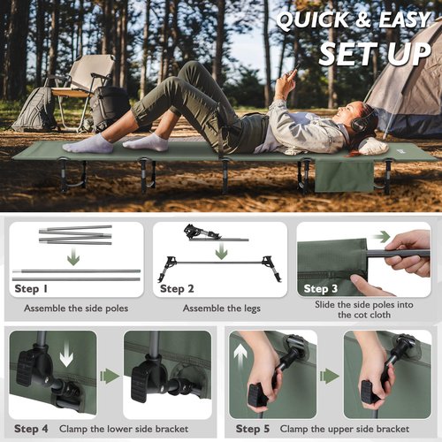 Buymoth Ultralight Folding Tent Camping Cot Bed Lightweight Backpacking Cot Without Tools Hiking Cot Portable Camping Bed for Adults Camping Hiking, Travel, Home, Army Green